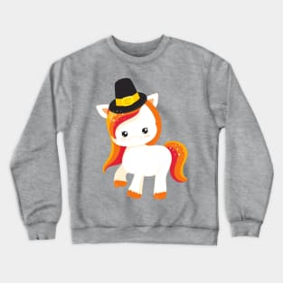 Thanksgiving Unicorn, Cute Unicorn, Pilgrim Hat Crewneck Sweatshirt